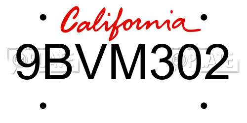 9BVM302 California License Plate