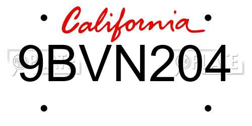 9BVN204 California License Plate