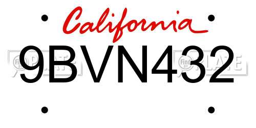 9BVN432 California License Plate