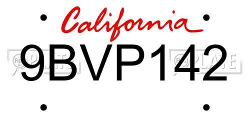 9BVP142 California License Plate