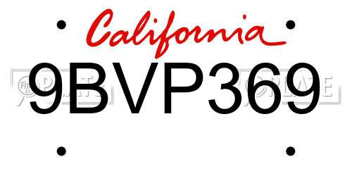 9BVP369 California License Plate