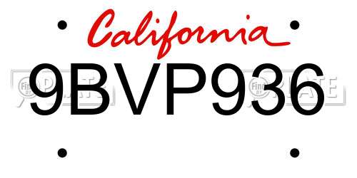 9BVP936 California License Plate