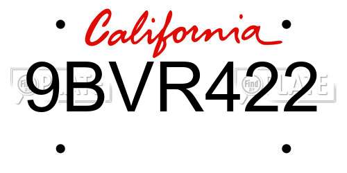 9BVR422 California License Plate