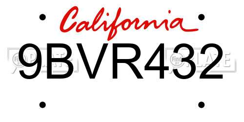 9BVR432 California License Plate