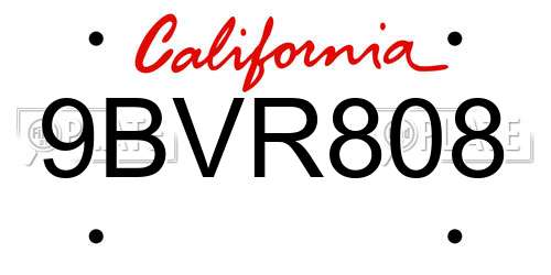 9BVR808 California License Plate