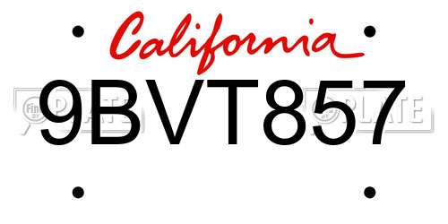 9BVT857 California License Plate