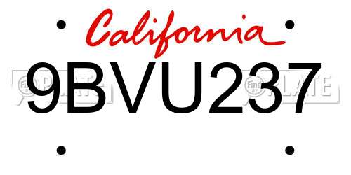9BVU237 California License Plate