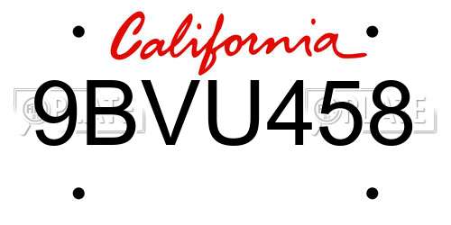 9BVU458 California License Plate