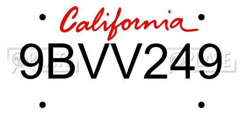 9BVV249 California License Plate
