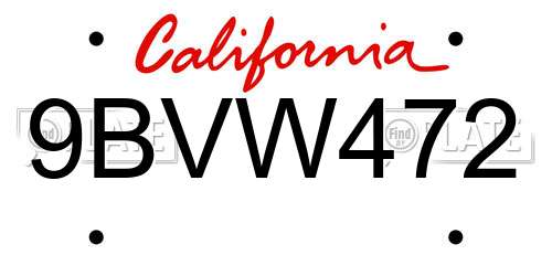 9BVW472 California License Plate