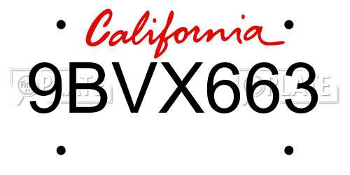 9BVX663 California License Plate