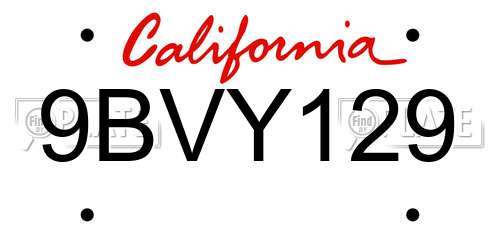 9BVY129 California License Plate