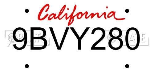 9BVY280 California License Plate