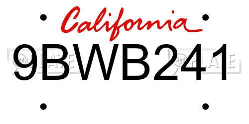 9BWB241 California License Plate