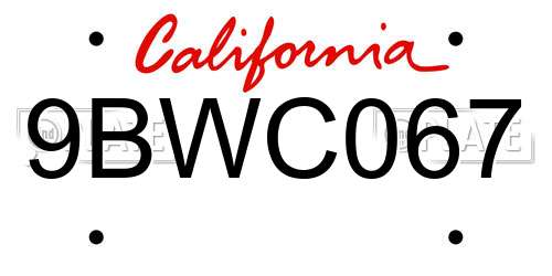 9BWC067 California License Plate