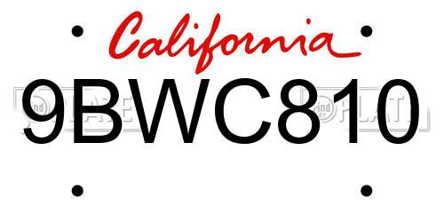 9BWC810 California License Plate