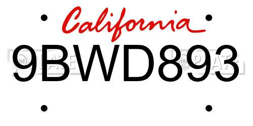9BWD893 California License Plate