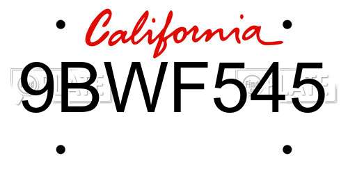 9BWF545 California License Plate