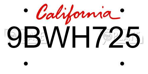 9BWH725 California License Plate