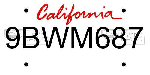 9BWM687 California License Plate
