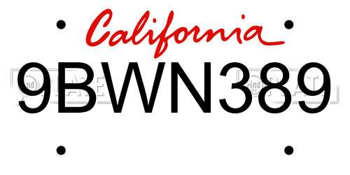 9BWN389 California License Plate