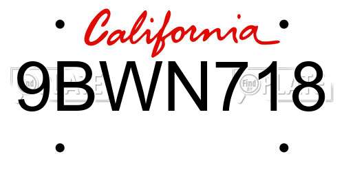 9BWN718 California License Plate