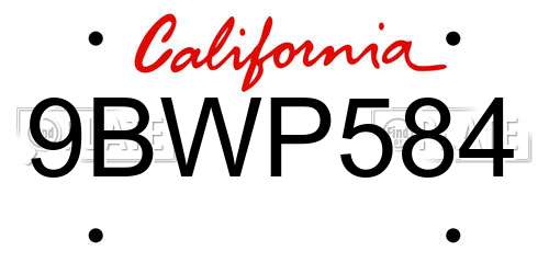 9BWP584 California License Plate