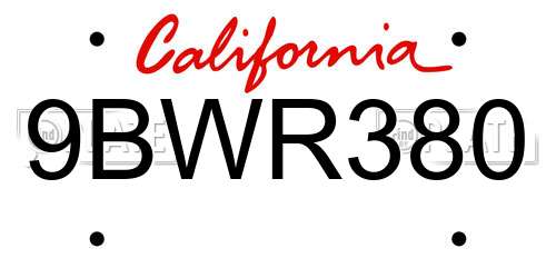 9BWR380 California License Plate