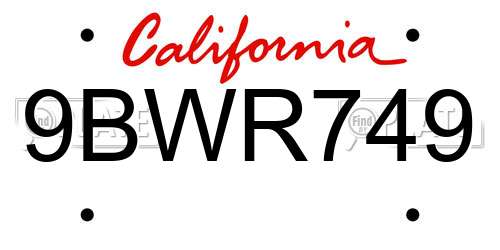 9BWR749 California License Plate