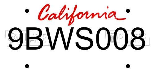 9BWS008 California License Plate