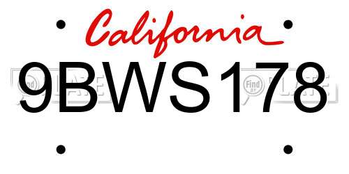 9BWS178 California License Plate