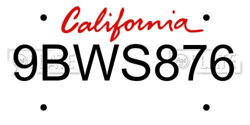 9BWS876 California License Plate