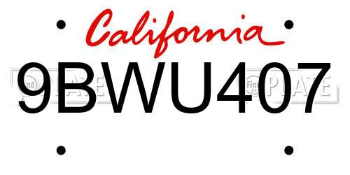 9BWU407 California License Plate