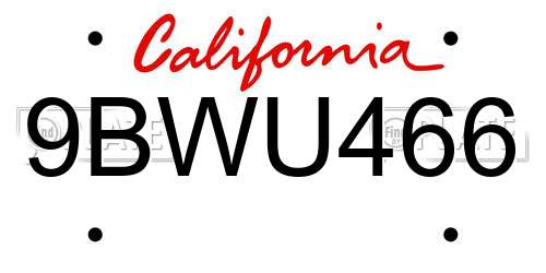 9BWU466 California License Plate