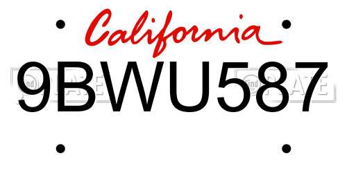 9BWU587 California License Plate