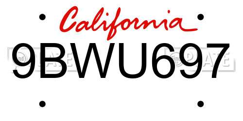 9BWU697 California License Plate