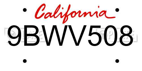 9BWV508 California License Plate