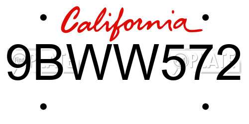 9BWW572 California License Plate