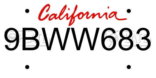 9BWW683 California License Plate
