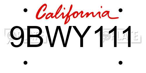 9BWY111 California License Plate