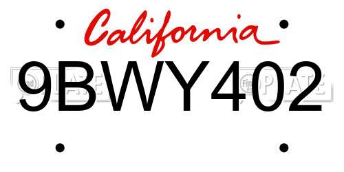 9BWY402 California License Plate