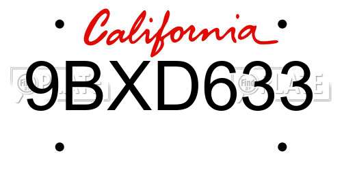 9BXD633 California License Plate