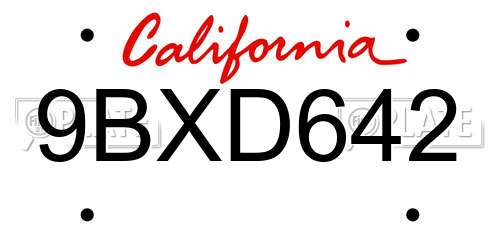 9BXD642 California License Plate