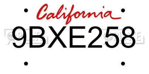 9BXE258 California License Plate