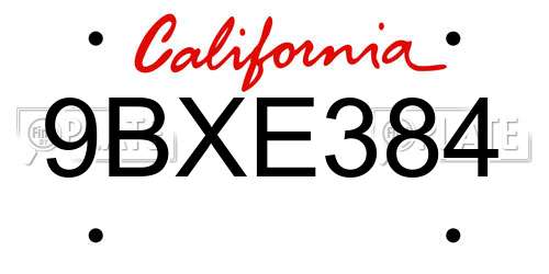 9BXE384 California License Plate
