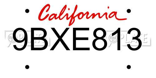 9BXE813 California License Plate
