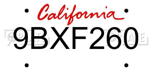 9BXF260 California License Plate
