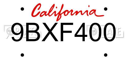 9BXF400 California License Plate