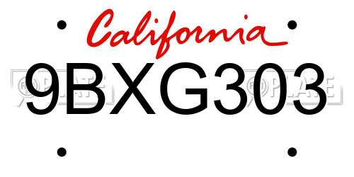 9BXG303 California License Plate