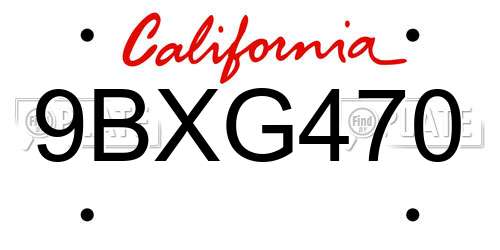 9BXG470 California License Plate